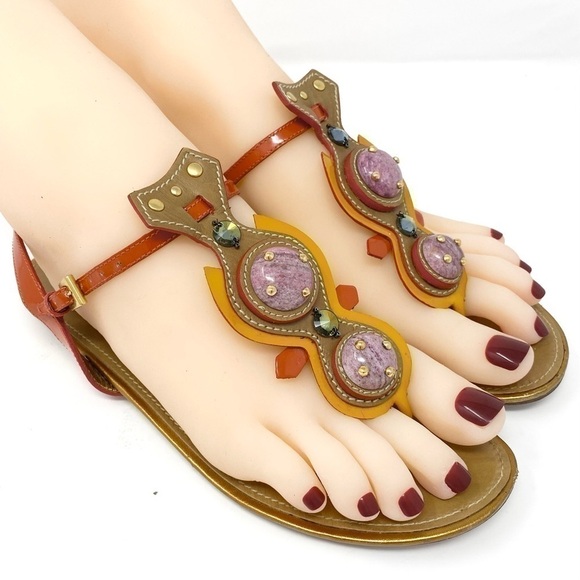 PRADA EMBELLISHED SANDALS THONG FLAT RHINESTONES DETAILS 37 or 7 - Picture 8 of 11